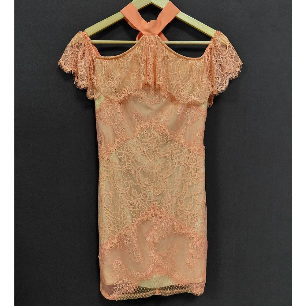 bebe Lace Off-Shoulder Dress Peach Solid Short Sleeve Women Size 4